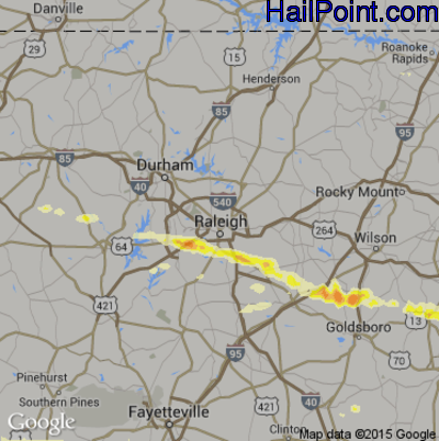 Hail Map for Raleigh, NC Region on May 3, 2016 