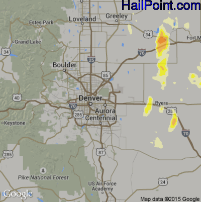Hail Map for Denver, CO Region on May 7, 2016 