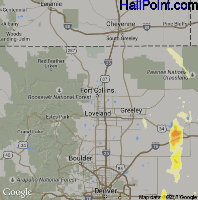 Hail Map for Fort Collins, CO Region on May 7, 2016