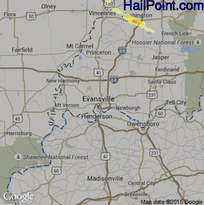 Hail Map for Evansville, IN Region on May 7, 2016