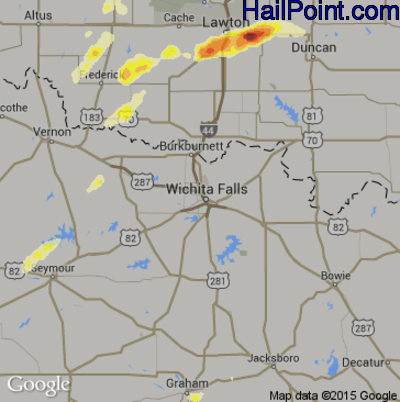 Hail Map for Wichita Falls, TX Region on May 8, 2016