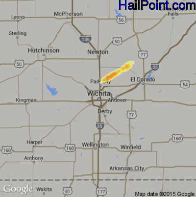 Hail Map for Wichita, KS Region on May 8, 2016