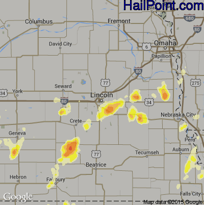 Hail Map for Lincoln, NE Region on May 9, 2016