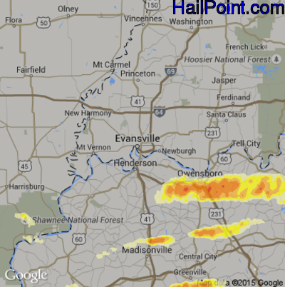 Hail Map for Evansville, IN Region on May 10, 2016 
