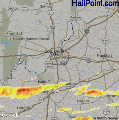 Hail Map for Louisville, KY Region on May 10, 2016 