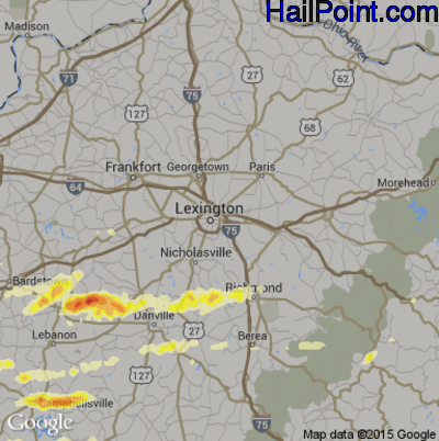 Hail Map for Lexington, KY Region on May 10, 2016