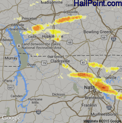 Hail Map for Clarksville, TN Region on May 10, 2016