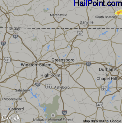 Hail Map for Greensboro, NC Region on May 10, 2016