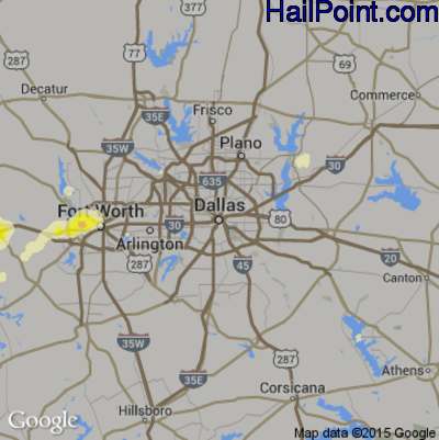 Hail Map for Dallas, TX Region on May 10, 2016