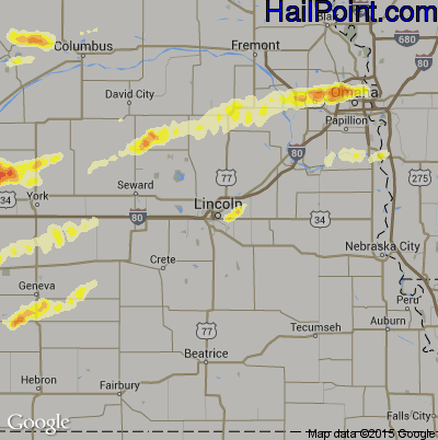 Hail Map for Lincoln, NE Region on May 10, 2016