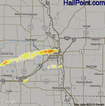 Hail Map for Omaha, NE Region on May 11, 2016