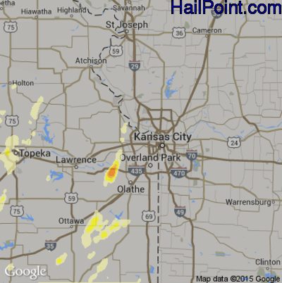 Hail Map for Kansas City, KS Region on May 11, 2016
