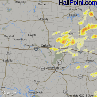 Hail Map for Columbia, MO Region on May 11, 2016