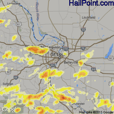 Hail Map for St. Louis, MO Region on May 11, 2016