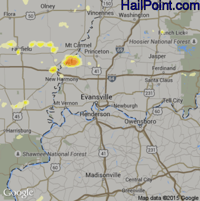 Hail Map for Evansville, IN Region on May 11, 2016