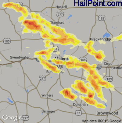Hail Map for Abilene, TX Region on May 11, 2016