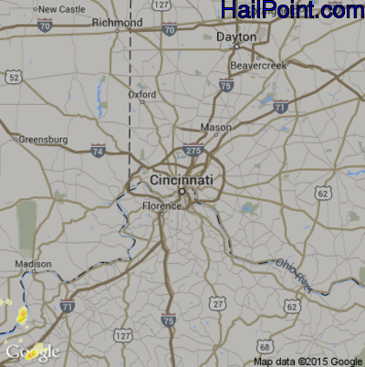 Hail Map for Cincinnati, OH Region on May 11, 2016