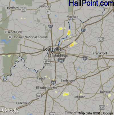 Hail Map for Louisville, KY Region on May 11, 2016 