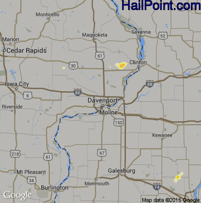 Hail Map for Davenport, IA Region on May 12, 2016