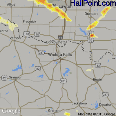 Hail Map for Wichita Falls, TX Region on May 12, 2016