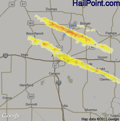 Hail Map for Amarillo, TX Region on May 12, 2016