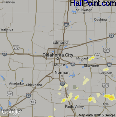 Hail Map for Oklahoma City, OK Region on May 12, 2016