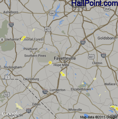 Hail Map for Fayetteville, NC Region on May 12, 2016