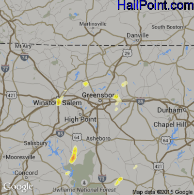 Hail Map for Greensboro, NC Region on May 12, 2016