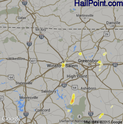 Hail Map for Winston-Salem, NC Region on May 12, 2016