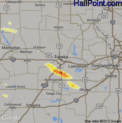 Hail Map for Topeka, KS Region on May 13, 2016