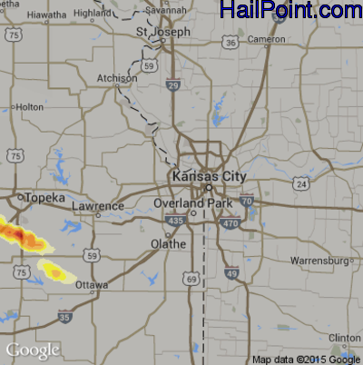 Hail Map for Kansas City, KS Region on May 13, 2016