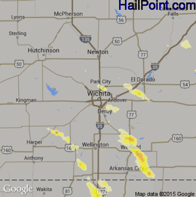 Hail Map for Wichita, KS Region on May 13, 2016