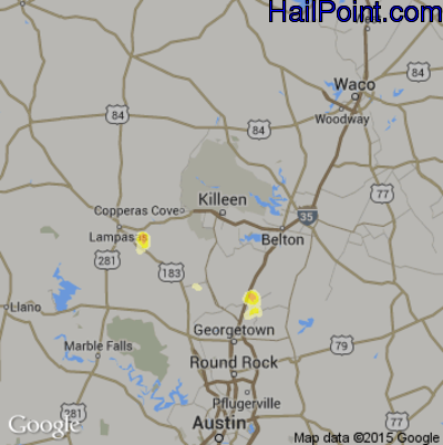 Hail Map for Killeen, TX Region on May 14, 2016