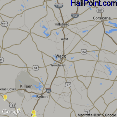 Hail Map for Waco, TX Region on May 14, 2016