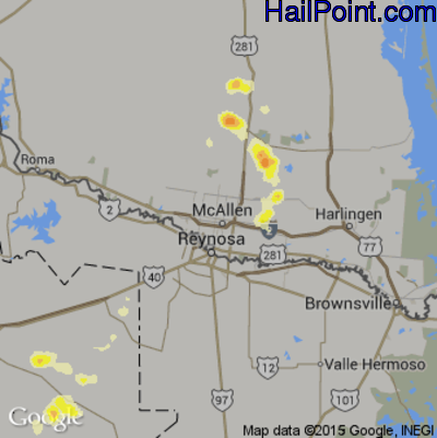 Hail Map for McAllen, TX Region on May 14, 2016