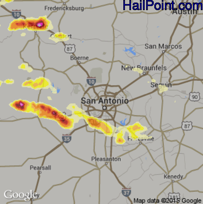 Hail Map for San Antonio, TX Region on May 18, 2016