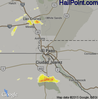 Hail Map for El Paso, TX Region on May 18, 2016 