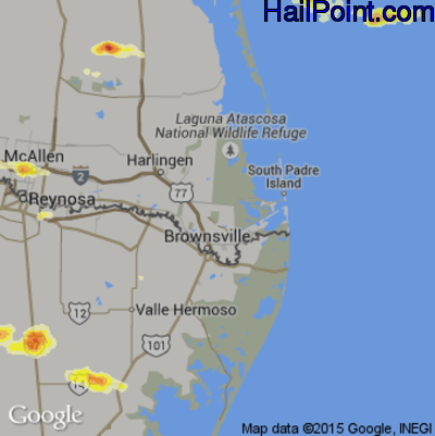 Hail Map for Brownsville, TX Region on May 19, 2016
