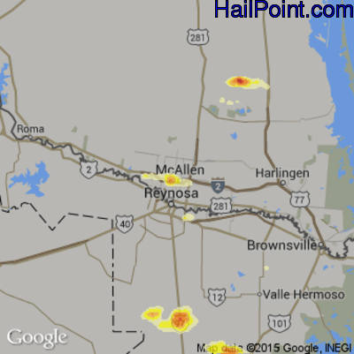 Hail Map for McAllen, TX Region on May 19, 2016