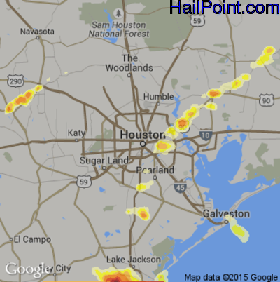 Hail Map for Houston, TX Region on May 21, 2016