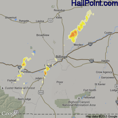 Hail Map for Billings, MN Region on May 21, 2016