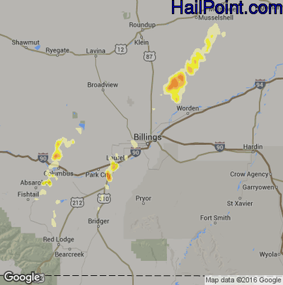 Hail Map for Billings, MT Region on May 21, 2016