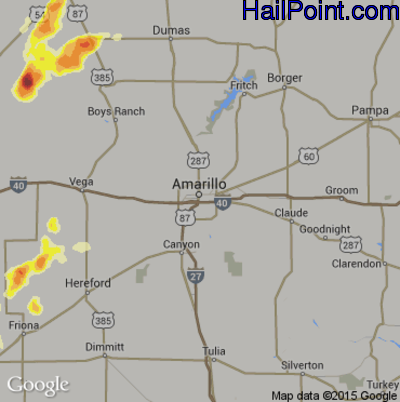 Hail Map for Amarillo, TX Region on May 21, 2016