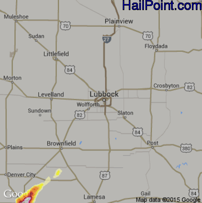 Hail Map for Lubbock, TX Region on May 22, 2016