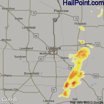 Hail Map for Lubbock, TX Region on May 22, 2016
