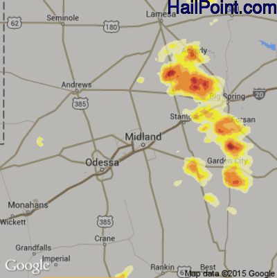 Hail Map for Midland, TX Region on May 22, 2016