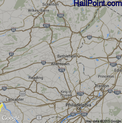 Hail Map for Allentown, PA Region on May 23, 2016