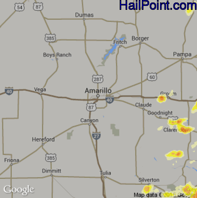 Hail Map for Amarillo, TX Region on May 23, 2016 