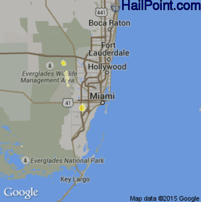 Hail Map for Miami, FL Region on May 24, 2016