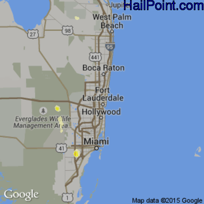 Hail Map for Fort Lauderdale, FL Region on May 24, 2016 